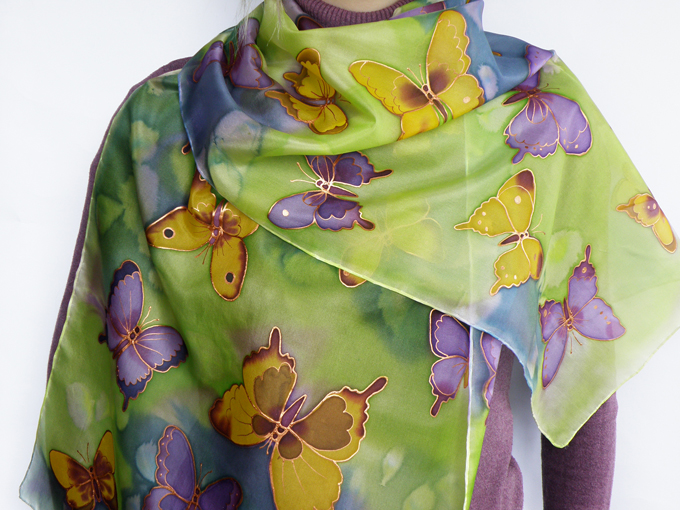Расписный шелковый шарф 27 Бабочки лета